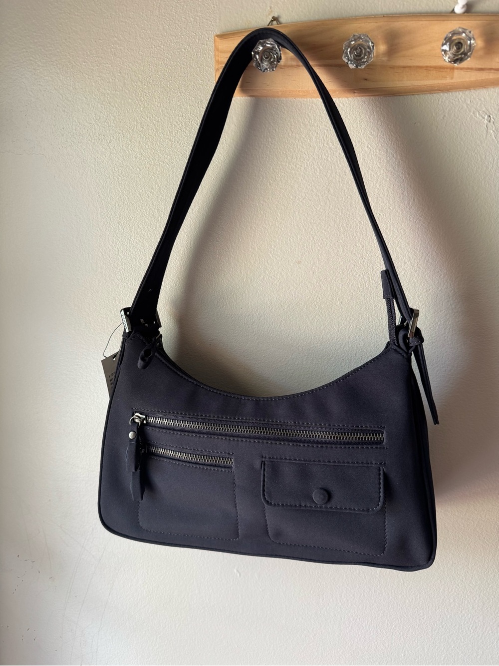 NWT Nine West Y2K Multi Pocket Utility Baguette Shoulder Bag Navy